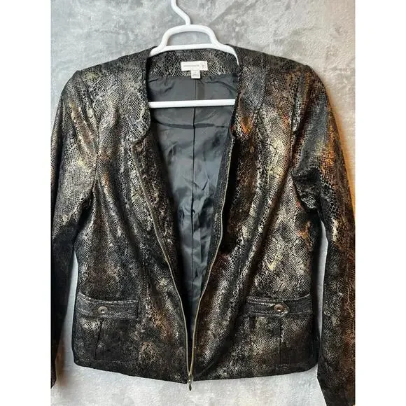 Susan Graver Womens Jacket Size Large SnakeSkin Print Full Zip Lined Metallic - Picture 7 of 9
